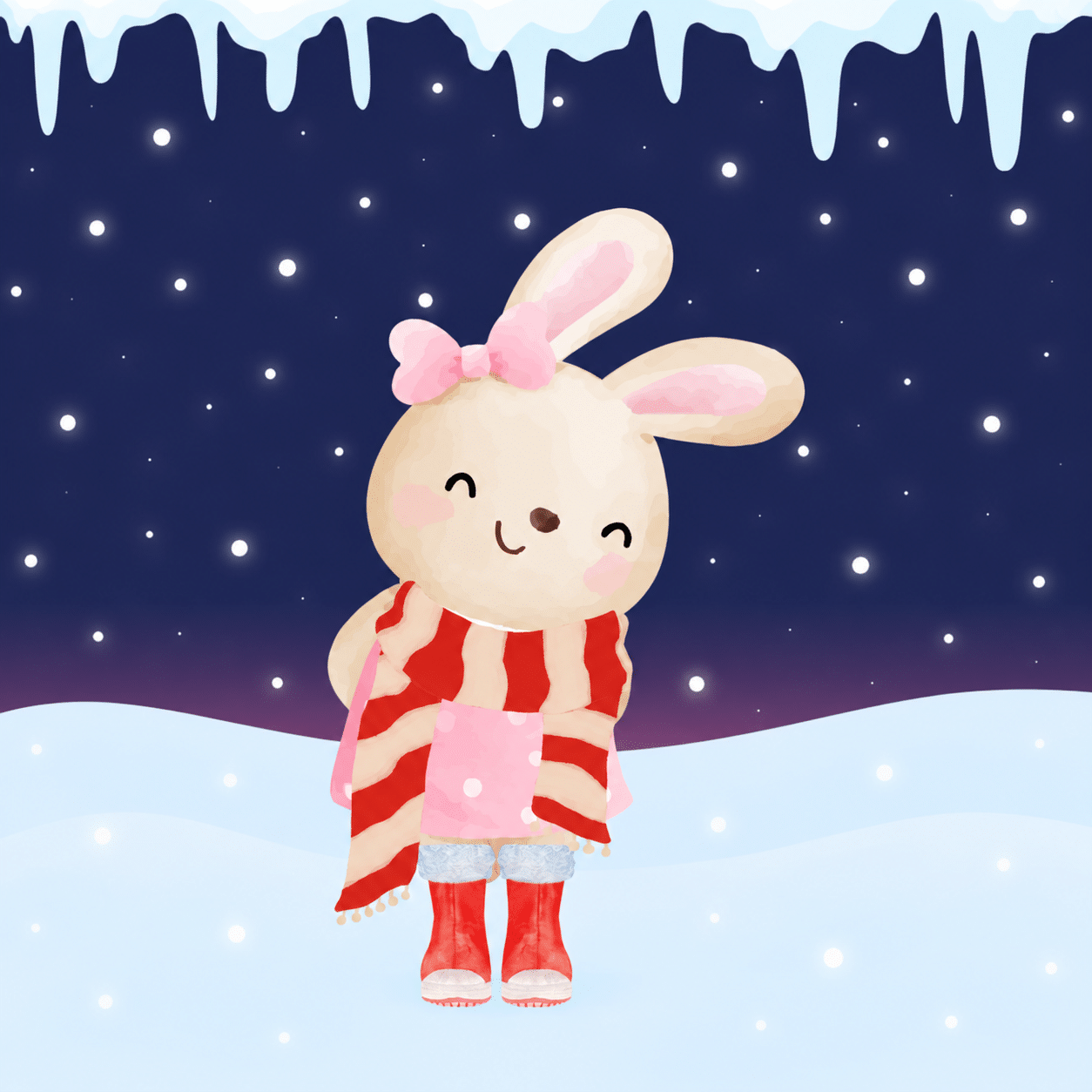 Icicle Binkyhop enjoying a winter adventure